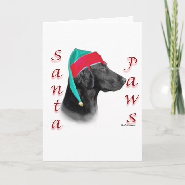 Flat Coated Retriever Santa Paws Holiday Card (Front)