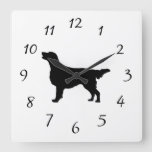 Flat-Coated Retriever Silhouette Love Dogs Square Wall Clock