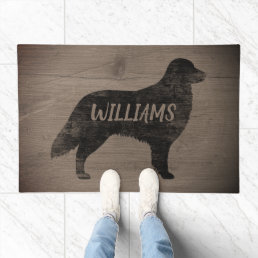 Flat Coated Retriever Silhouette Rustic Custom Doormat