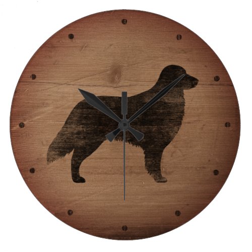 Flat Coated Retriever Silhouette Rustic Style Large Clock