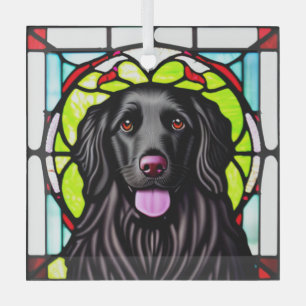 Flat-Coated Retriever "Stained Glass" Glass Ornament