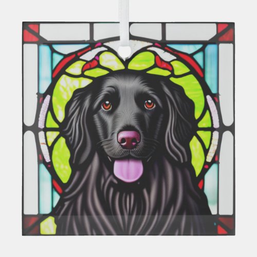 Flat_Coated Retriever Stained Glass Glass Ornament