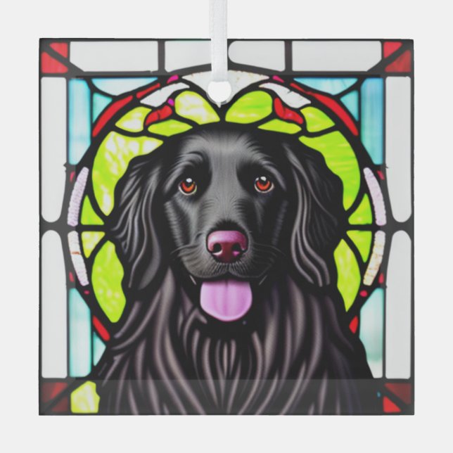 Flat-Coated Retriever "Stained Glass" Glass Ornament (Front)