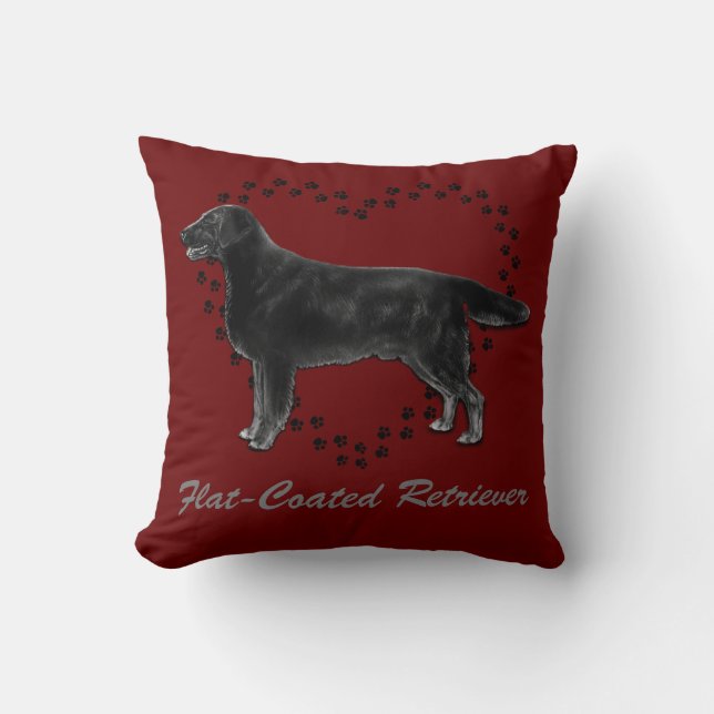 Flat-Coated Retriever Throw Pillow (Front)