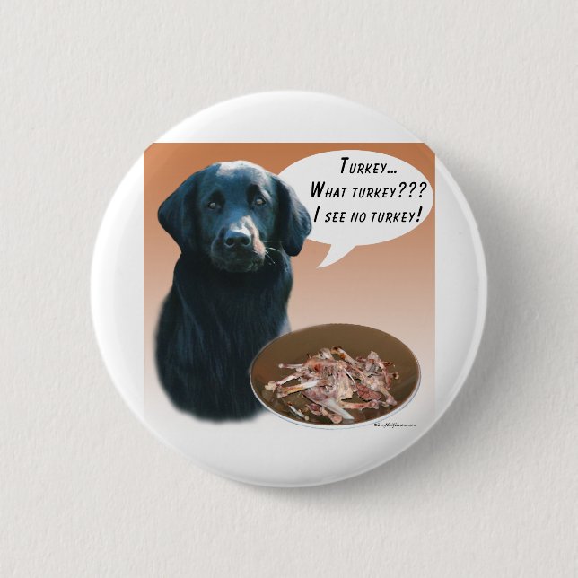 Flat-Coated Retriever Turkey; Thanksgiving Dog Button (Front)