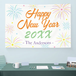 Flat Colorful Happy New Year Celebration - White Banner