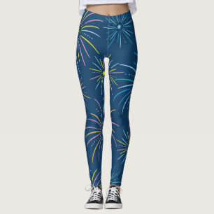 Flat Colorful New Year Fireworks Pattern - Blue Leggings