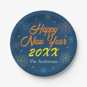 Flat Colorful New Year's Eve Party - Navy Blue Paper Plates