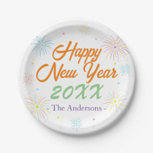 Flat Colorful New Year's Eve Party - White Paper Plates