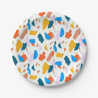 Flat colorful terrazzo pattern paper plates