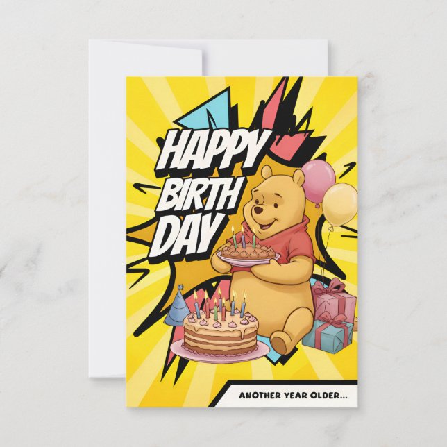 Flat Colourful Pooh Birthday Card (Front)