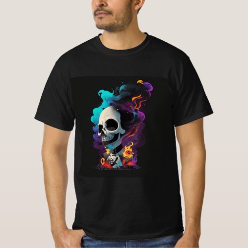 Flat design Colorful skulls and smoke T_Shirt
