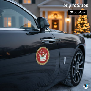 Flat Design "Let It Snow" Snow Globe Round X-mas Car Magnet