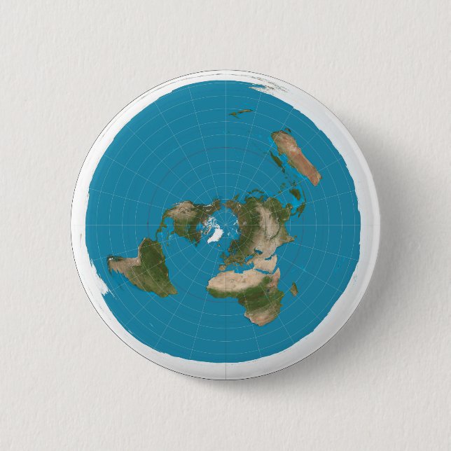 Flat Earth AE Azimuthal Projection Map Button Pin (Front)
