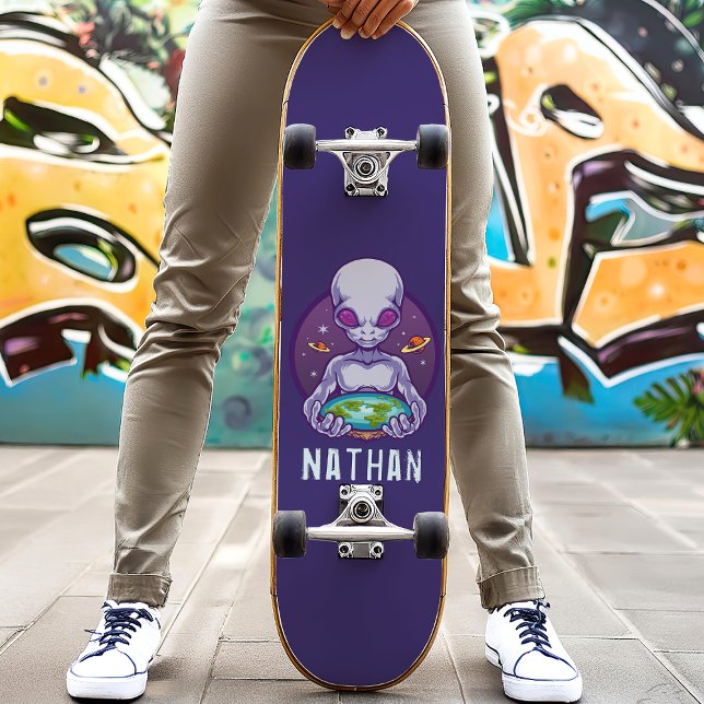 Flat Earth Alien Personalized Name Skateboard (Creator Uploaded)