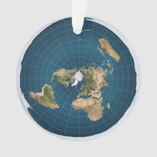 Flat Earth Azimuthal Equidistant Blue Map Ornament