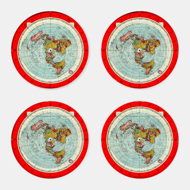 Flat Earth Azimuthal Projection Map Coaster Set (Set)