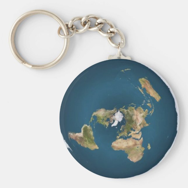 Flat Earth Azimuthal Projection Map Keychain (Front)