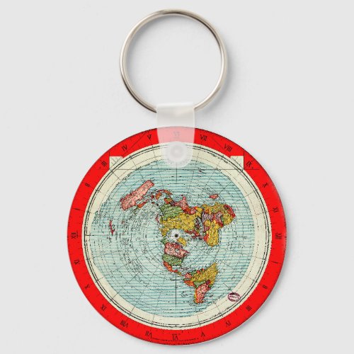 Flat Earth Azimuthal Projection Map Keychain
