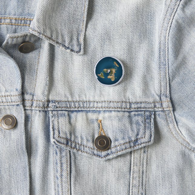 Flat Earth Azimuthal Projection Map Pin Button (In Situ)