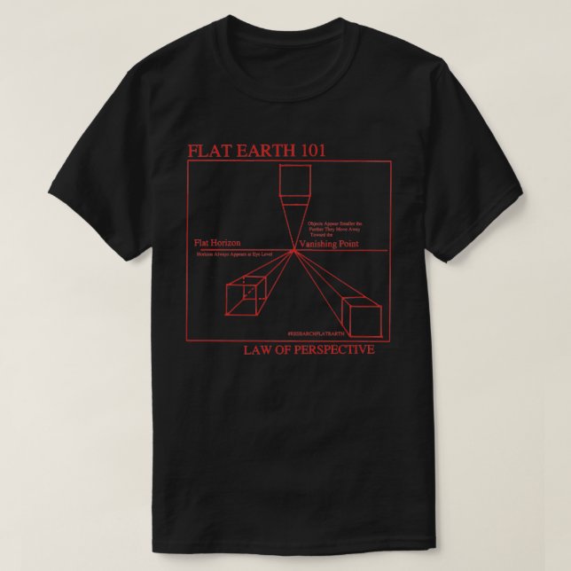 Flat Earth Designs Flat Earth 101 Law of Perspecti T-Shirt (Design Front)