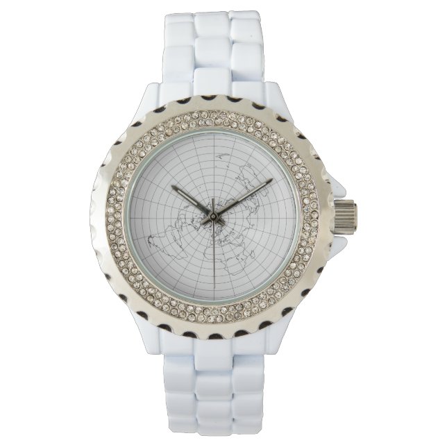 Flat Earth Ice Ring Map White Enamel Crystal Watch (Front)