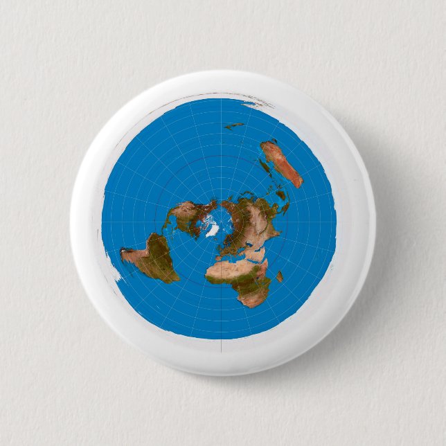Flat Earth Map - Azimuthal Equidistant Projection Button (Front)