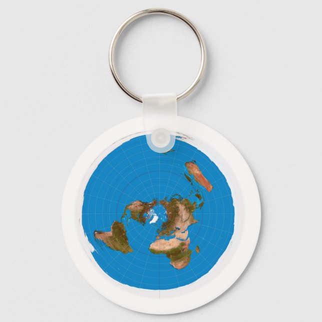Flat Earth Map - Azimuthal Equidistant Projection Keychain (Front)
