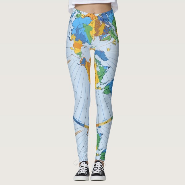 Flat Earth Map - Azimuthal Equidistant Projection Leggings (Front)