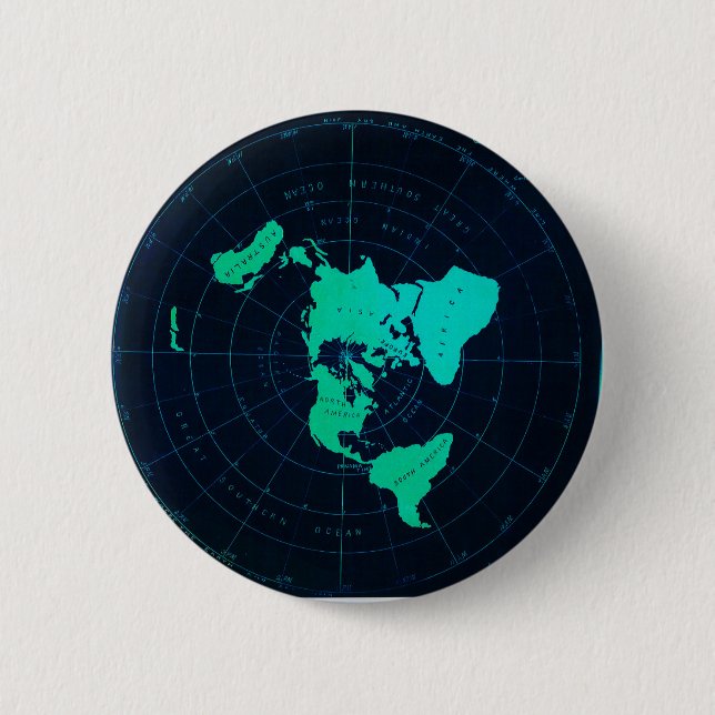 Flat Earth Map (Azimuthal equidistant projection) Pinback Button (Front)