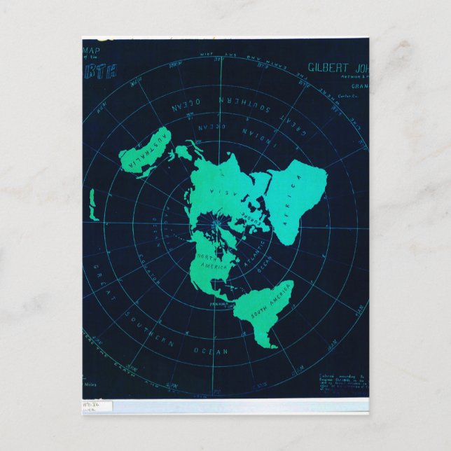 Flat Earth Map (Azimuthal equidistant projection) Postcard (Front)