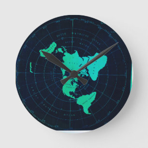 Flat Earth Map (Azimuthal equidistant projection) Round Clock