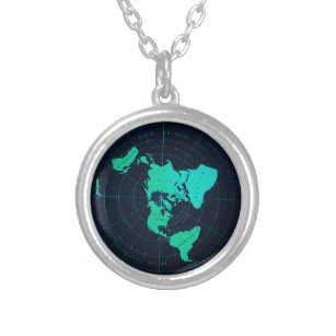 Flat Earth Map (Azimuthal equidistant projection) Silver Plated Necklace