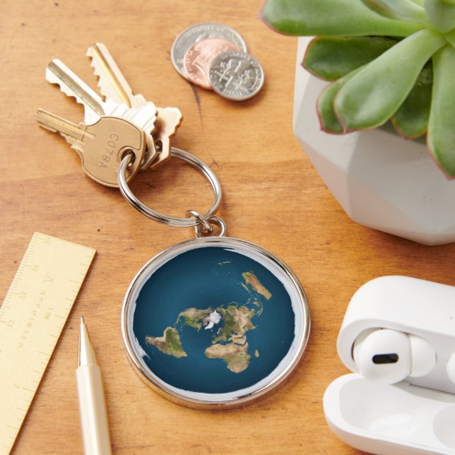 Flat Earth Map by US Geological Survey Keychain (Desk)