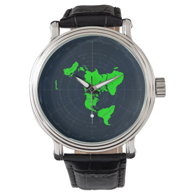 Flat Earth Map Disk Wrist Watch (Front)