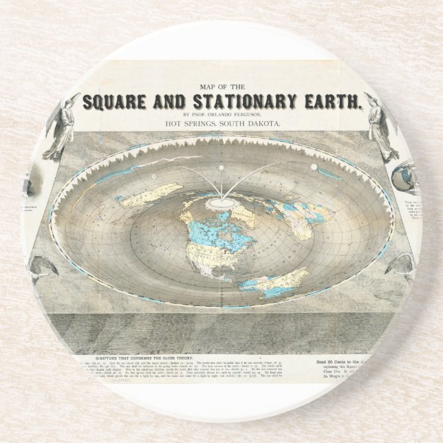 Flat Earth Map Drink Coaster (Front)