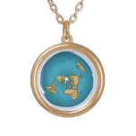 Flat Earth Map Gold Plated Necklace