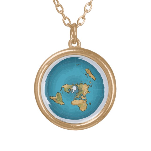 Flat Earth Map Gold Plated Necklace (Front)