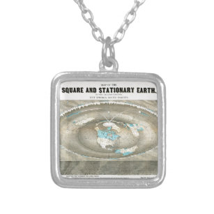 Flat Earth Map Silver Plated Necklace