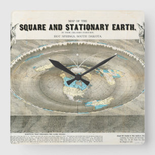 Flat Earth Map Square Wall Clock