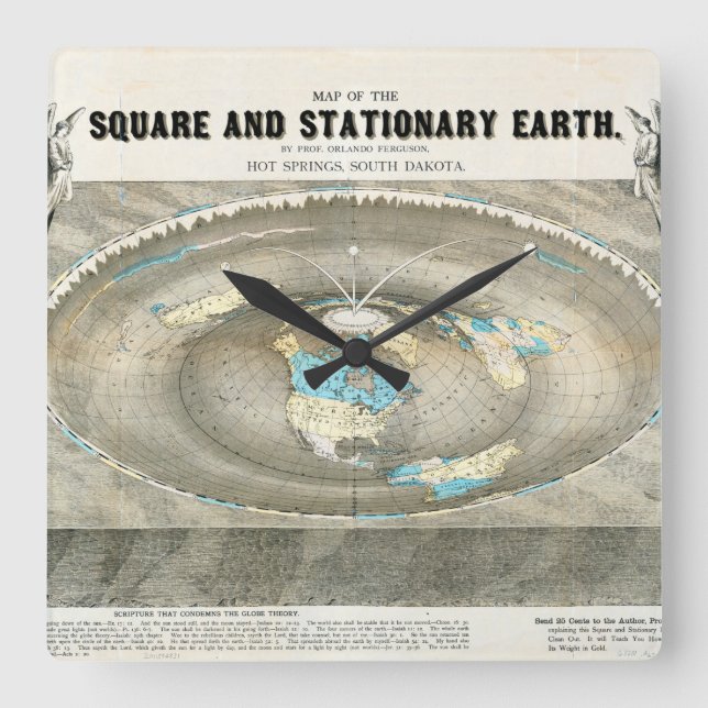 Flat Earth Map Square Wall Clock (Front)