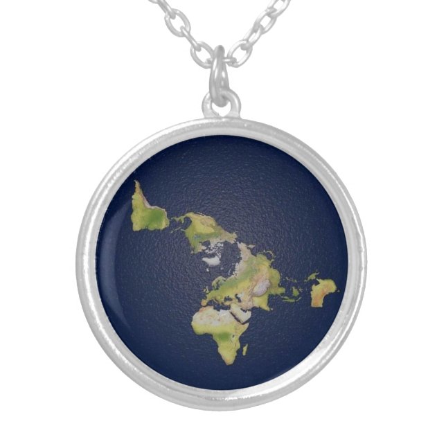Flat Earth Small Silver Plated Round Necklace (Front)