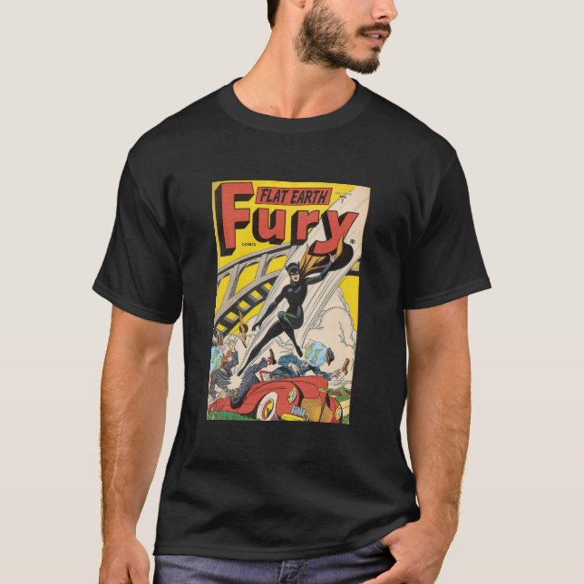 Flat Earth T-Shirt (Flat Earth Fury Comic) (Front)