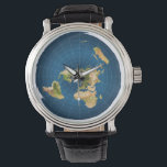 Flat Earth Watch<br><div class="desc">This watch features the Azimuthal Equidistant (AE) map model, a design commonly associated with traditional flat earth cosmology. Inspired by historic world maps centered around the North Pole, the AE projection has been used for navigation and mapping for generations. Blending cartographic history with bold visual design, this watch makes a...</div>