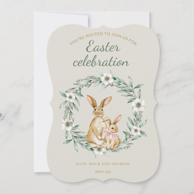 Flat Easter delicate bunnies invitation (Front)
