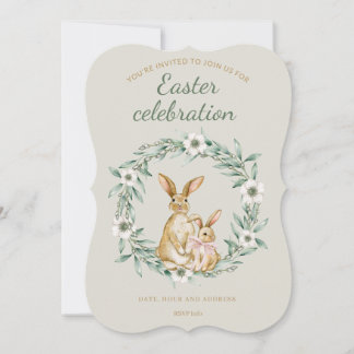 Flat Easter delicate bunnies invitation