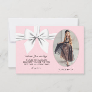 Flat Elegant Pink Tiffany White Bow Thank You Card