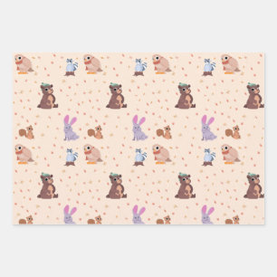 Flat fall/autumn animals pattern wrapping paper sheets