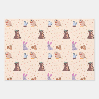 Flat fall/autumn animals pattern wrapping paper sheets