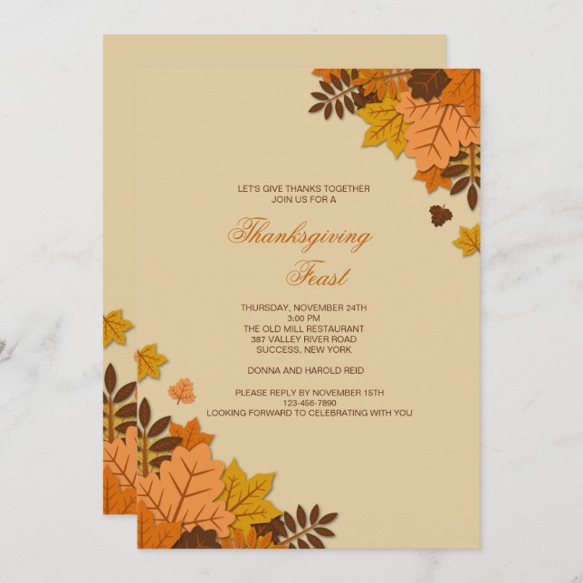 Flat Fall Leaves Invitation (Front/Back)